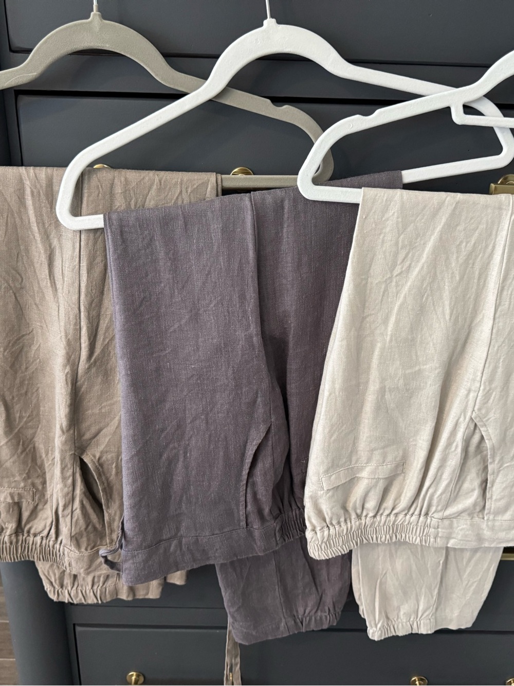 Elastic Waist Linen-Blend Jogger Pants - Taupe, Cream